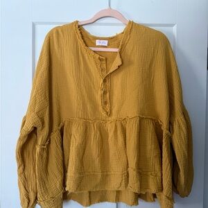 Pink Lily Mustard Button-Down Blouse